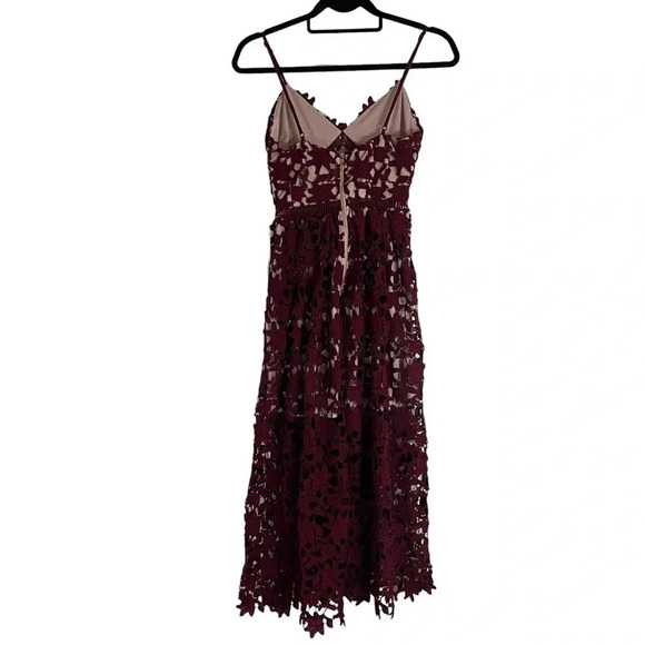 Aqua Red Maroon Lace Dress XS Midi Length Spaghetti Strap V Neck Cocktail Formal - Picture 4 of 12